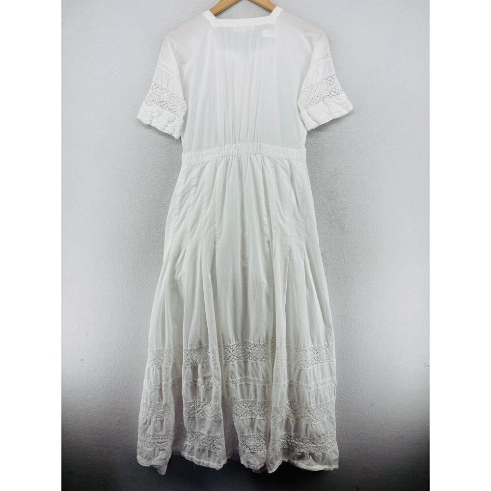 LOVESHACKFANCY Dress Petite Edie Voile Pintuck Lace Trim Cover Up Cotton White - Picture 3 of 14